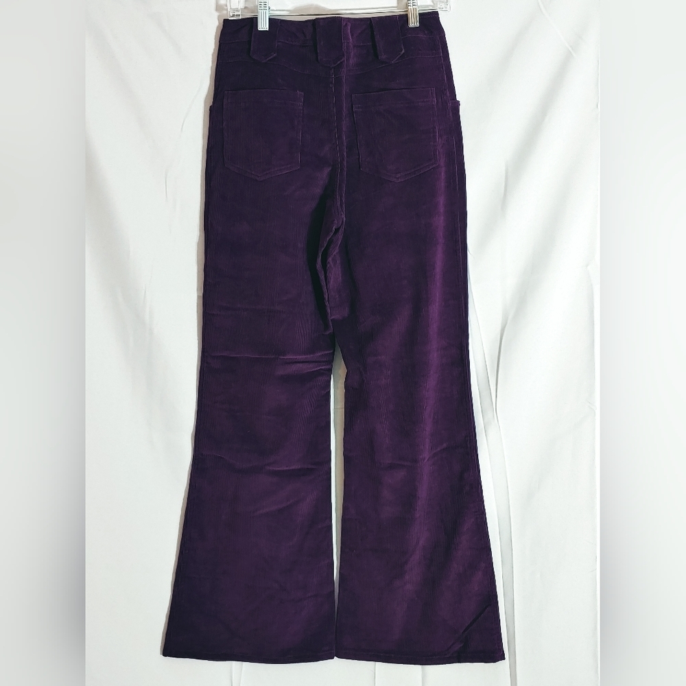 NWT April Cornell EGGPLANT PURPLE Corduroy Womens Vintage Flare Leg Pants - Picture 2 of 5